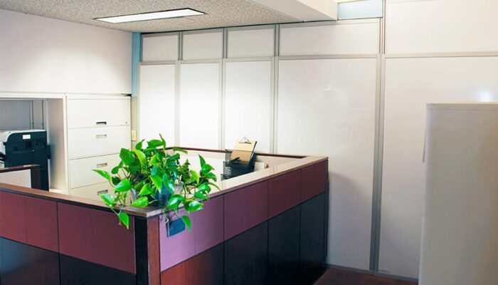 Corporate office with temporary containment walls
